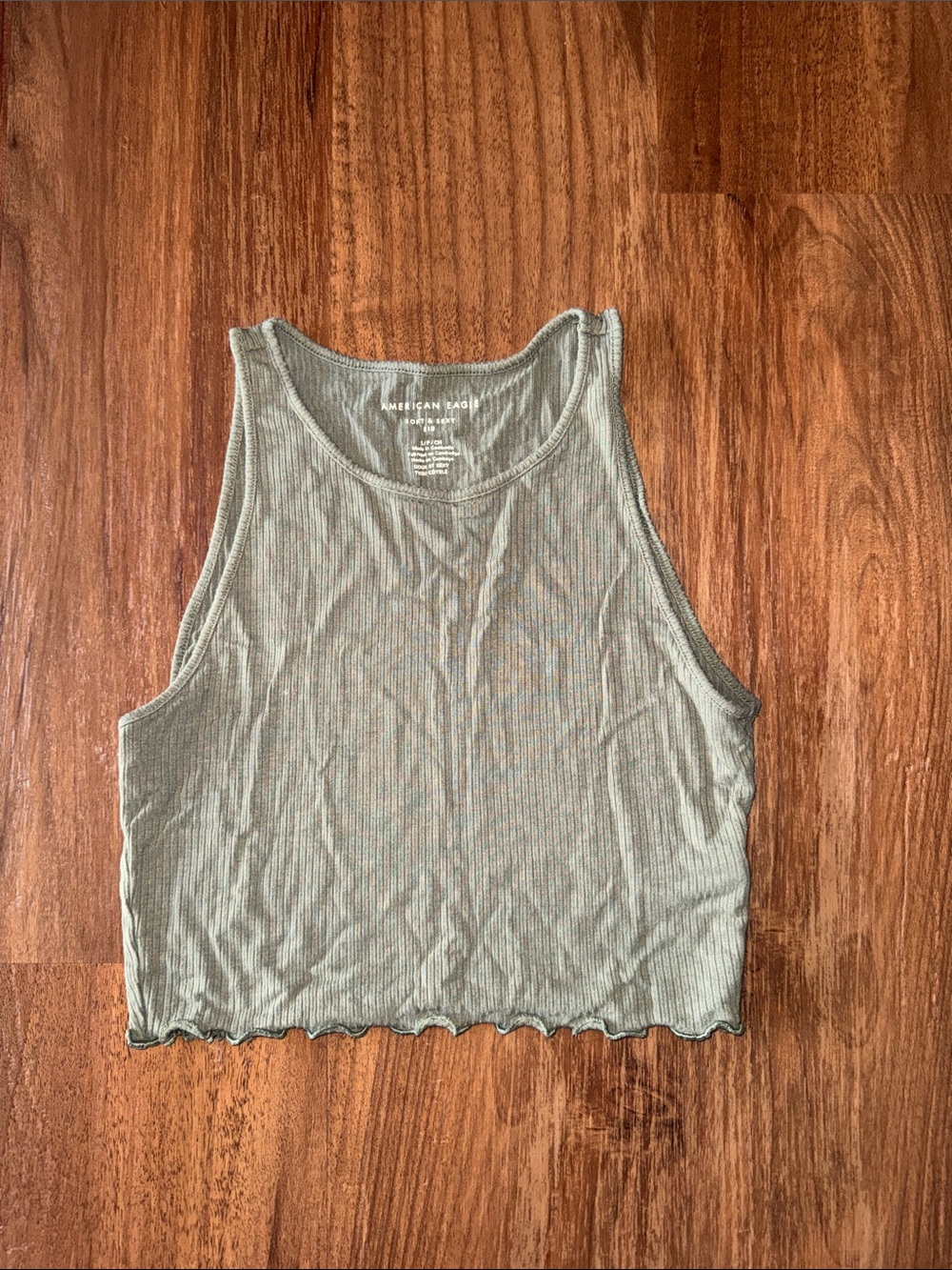 American Eagle Outfitters Sage Ribbed Crop Tank